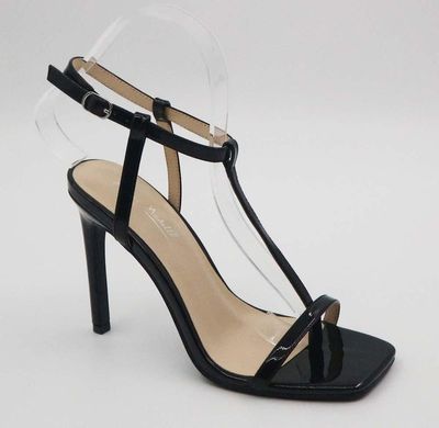 Anne Michelle Evermore-07 Black Patent T-strap Heeled Dress Sandals