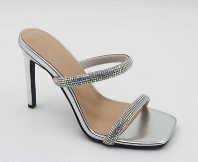 Anne Michelle Evermore-39 Silver Crinkle Double Strap Rhinestone Heels