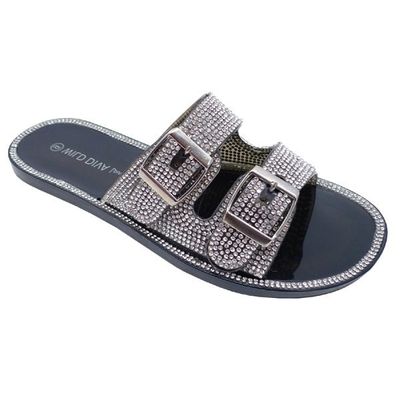 Wild Diva Jacelyn-30 Black Double Strap Slide On Sandals