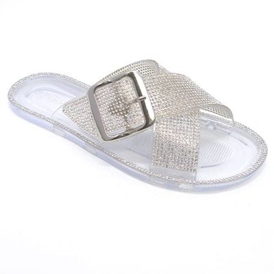 Wild Diva Joanna-12 Clear Double Strap Cross Rhinestone Jelly Sandals