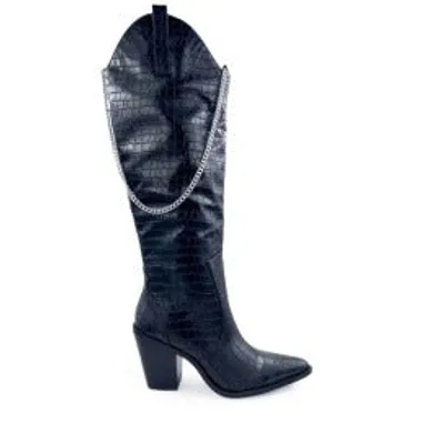 Berness Dallas Pointed Toe Square Heeled Cowboy Boots With Side Chain