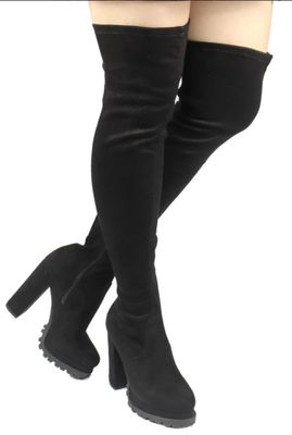 Wild Diva Vivian-21 Black Over The Knee Platform Heeled Boots