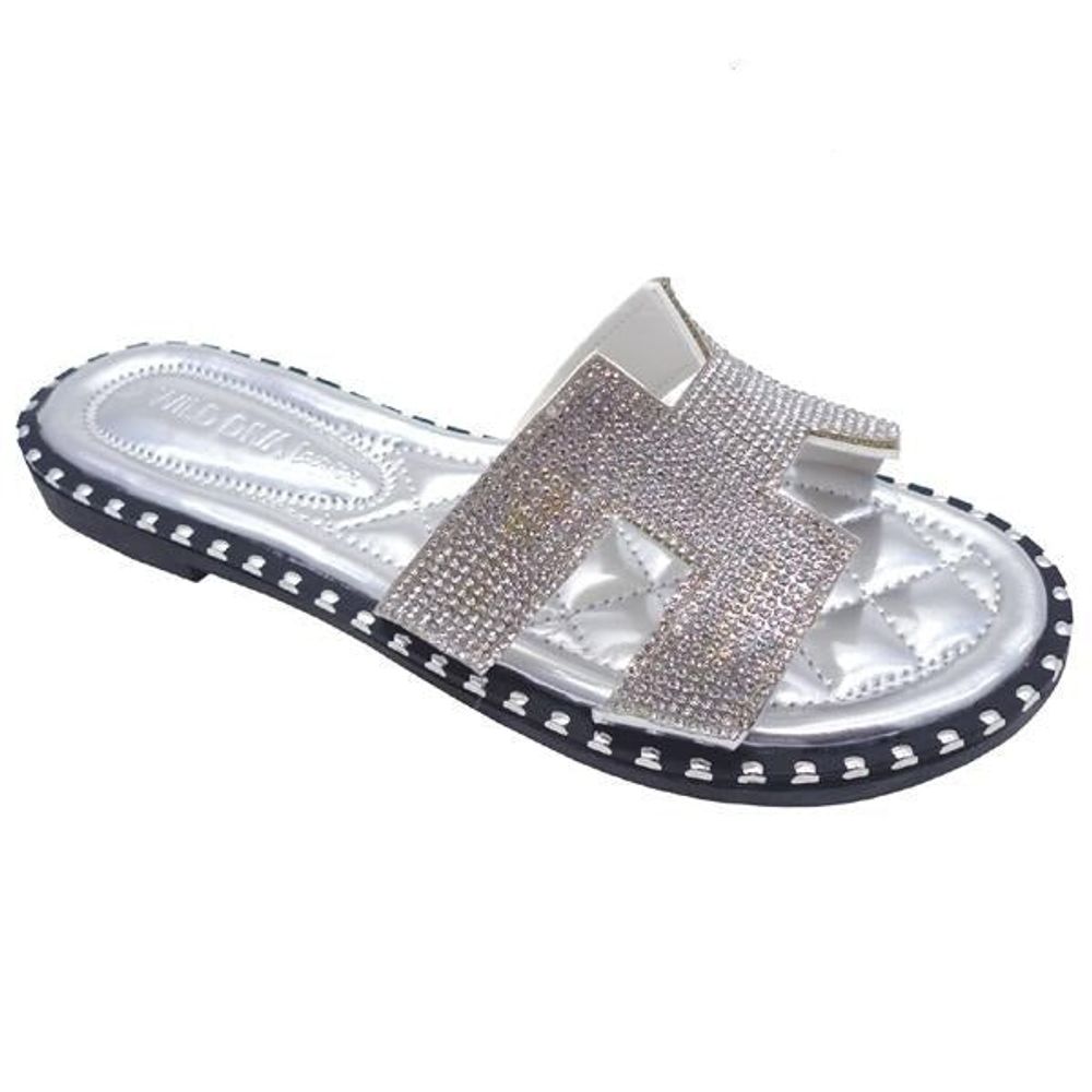 Wild Diva Tia-02 Silver H Rhinestone Sandal