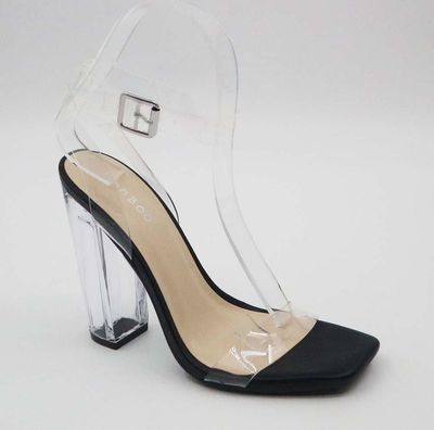 Bamboo Slash-01 Black Clear Heel W/ Ankle Strap