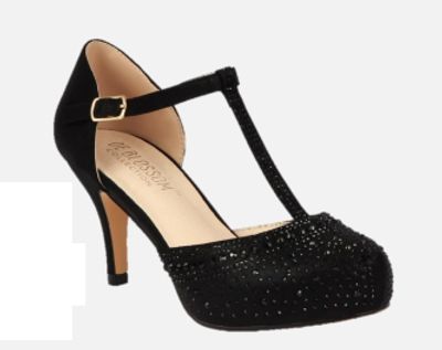 De Blossom Roma-59 Black Low Heel T-Strap