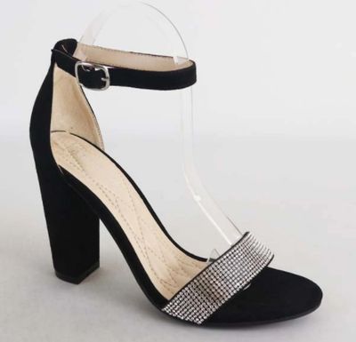 Bamboo Frenzy-54s Black Open Toe Block Heel w/ Ankle Strap