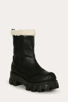 Lemonade Tripper Black Leather Fur Lines Lug Bootie