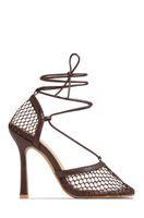 Mixx Shuz Envy Mocha Closed Toe Fishnet Lace up Heel