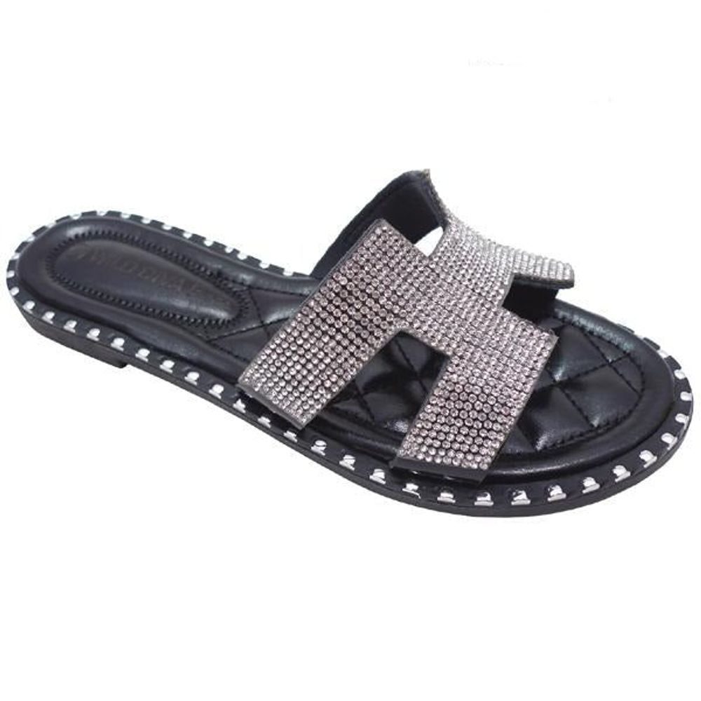 Wild Diva Tia-02 Black H Rhinestone Sandal