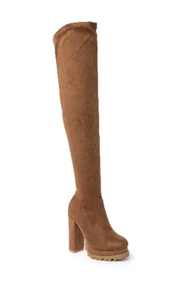 Wild Diva Vivian-21 Light Brown Over The Knee Platform Heeled Boots