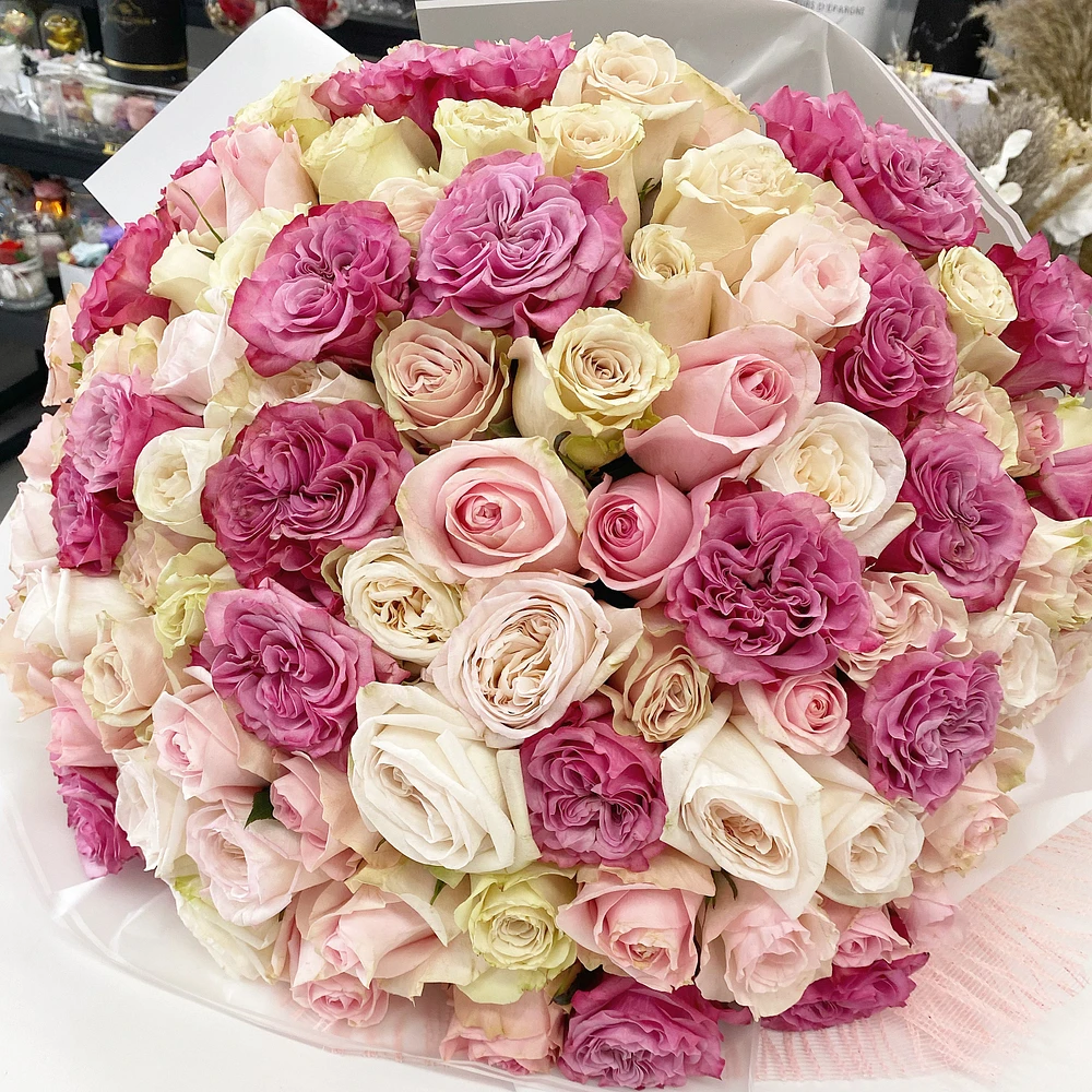 100 Roses Round Shape Bouquet - Fresh Flowers