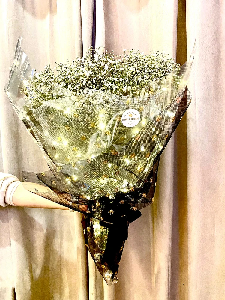 Baby's Breath Bouquet with LED Lights-Fresh Flowers
