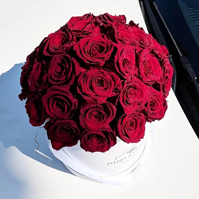 Red Velvet Romance Dome Classic Rose Bucket