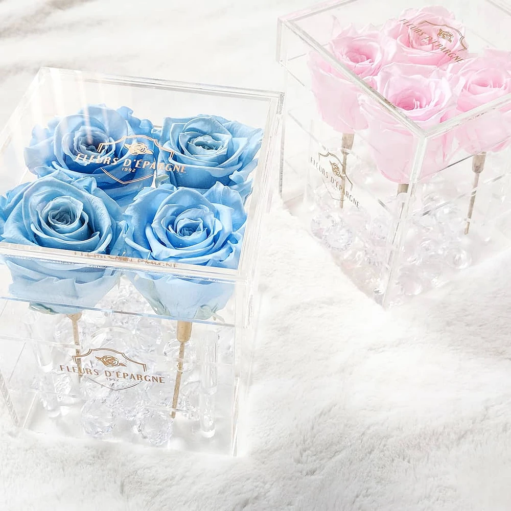Jumbo 4 Rose Crystal Box with Drawer - 3 Year Flowers