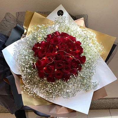 3 Dozens Roses Round Shape Bouquet with LED lights-Fresh Flowers