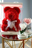 Medium Bear and Glass Rose Dome Combo