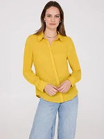 Button-Front Blouse with Tonal Trim Detail