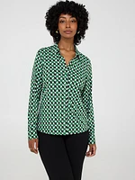 Geo Print Button-Front Classic Blouse