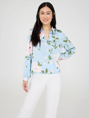 Blouse en satin à imprimé fleuri et col fendu