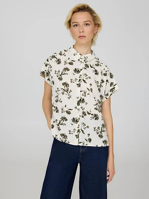 Floral Print Button-Front Bowling Shirt
