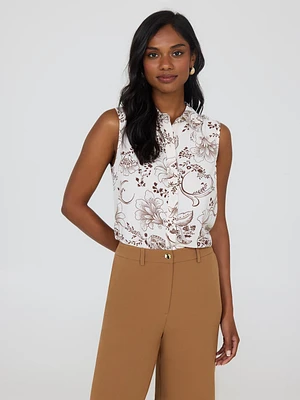 Blouse boutonnée sans manches à imprimé cachemire