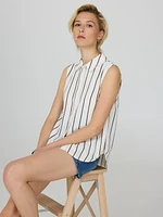 Blouse boutonnée sans manches et rayures