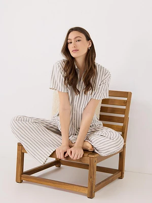 Blouse rayée à manches courtes en mélange de lin