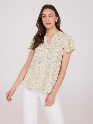 Floral Print Flutter Sleeve Chiffon Blouse