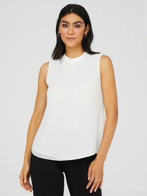 Sleeveless Chiffon Blouse With Neck Band Detail, Pearl /
