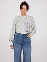 Floral Print Round Collar Chiffon Blouse