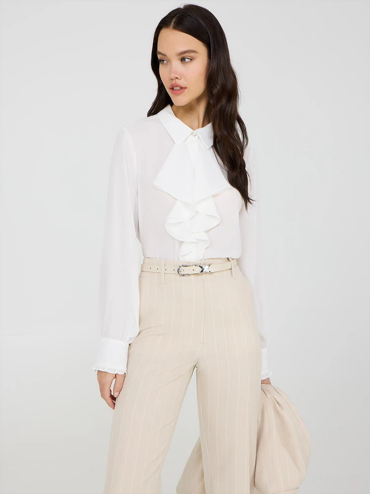 Ruffle Front Chiffon Blouse