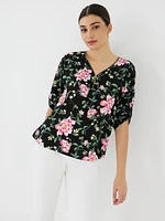 Floral Zip Front V-Neck Top