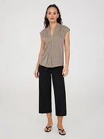 Printed Satin Inverted Pleat Top