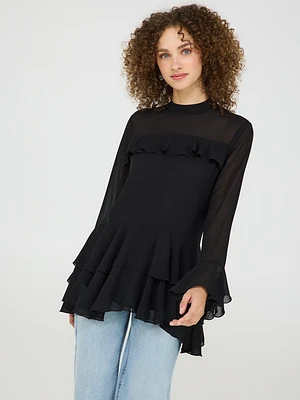 Long Sleeve Ruffle Chiffon Top