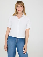 Puff Sleeve Button-Up Cotton Blouse