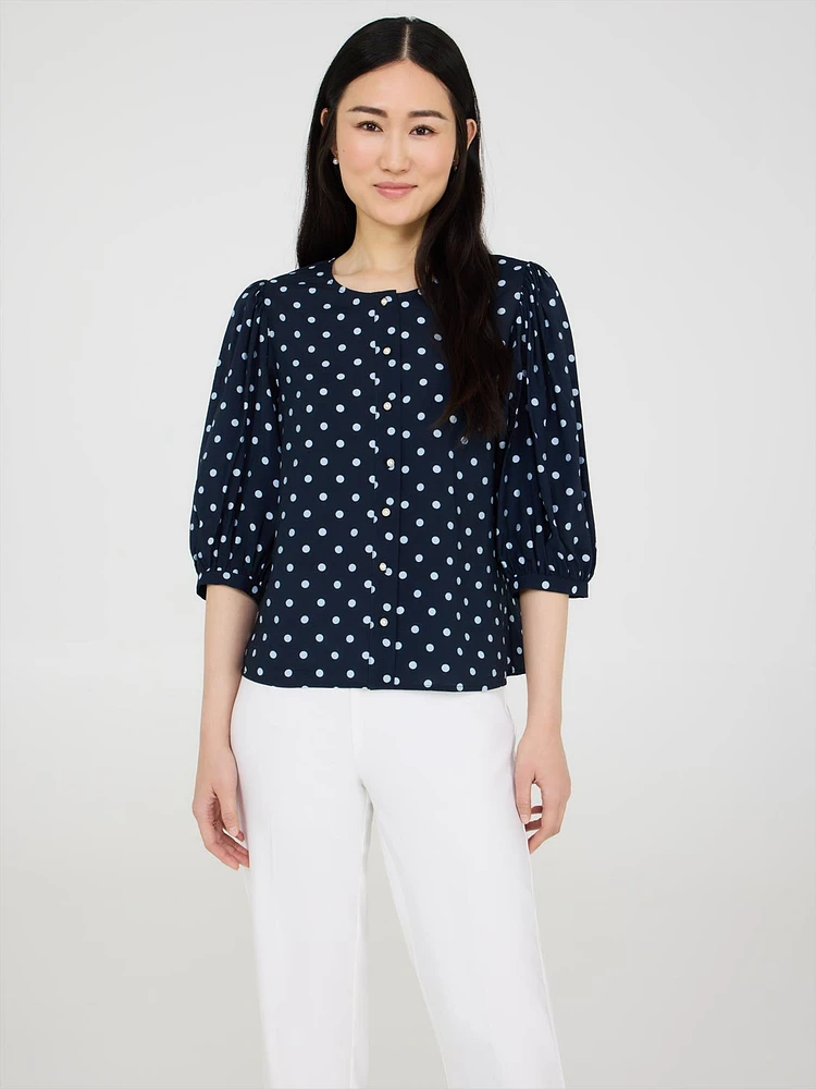 Dot Print Puff Sleeve Blouse