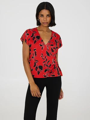 Cap Sleeve Floral Wrap Top