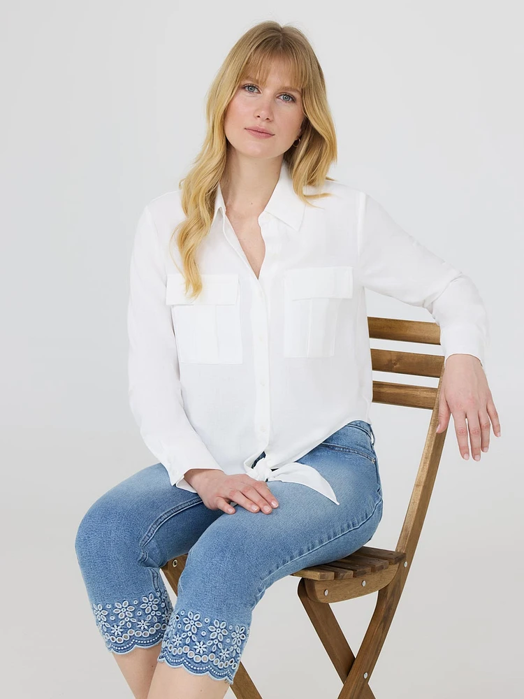 Button-Up Blouse With Front Tie