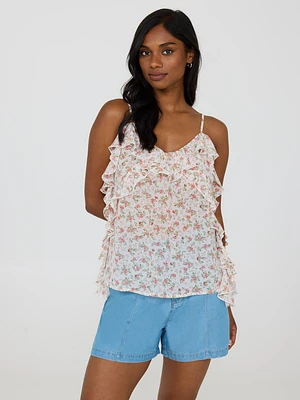 Camisole en mousseline à volants et imprimé floral