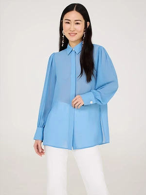 Button-Front Chiffon Tunic Blouse
