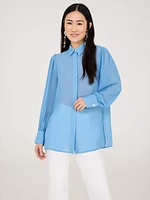 Blouse tunique en mousseline boutonnée sur le devant