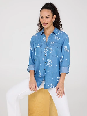 Blouse en tencel à imprimé floral et boutons sur le devant