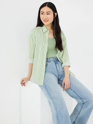 Blouse rayée en mélange de lin boutonnée sur le devant