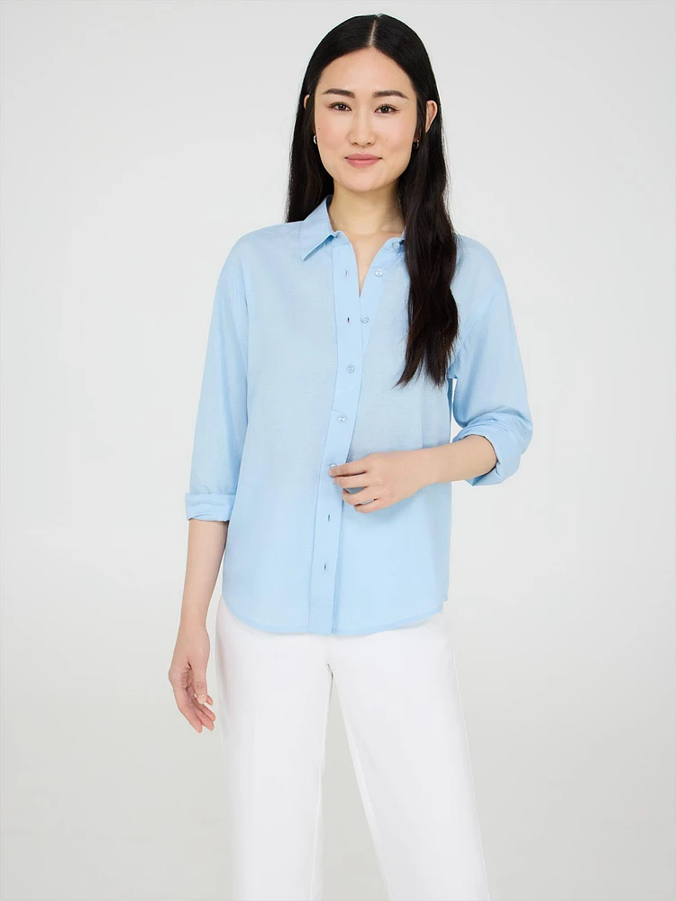 Blouse en mélange de lin boutonnée sur le devant