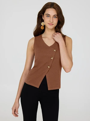 Asymmetrical Button-Front Sweater Vest