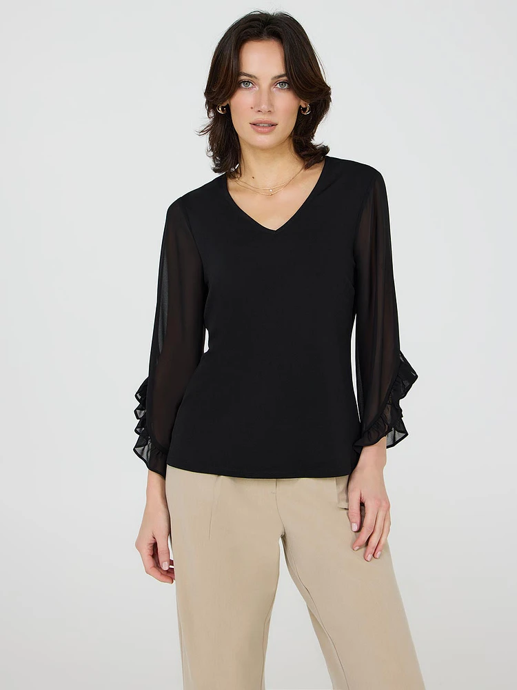 Chiffon Ruffle Sleeve Top