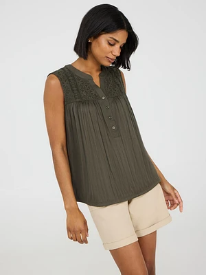 Haut Henley sans manches avec détails en dentelle