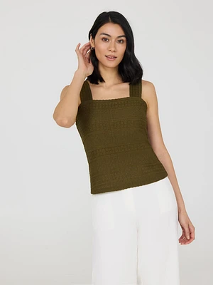 Eyelet Crochet Wide Strap Tank Top