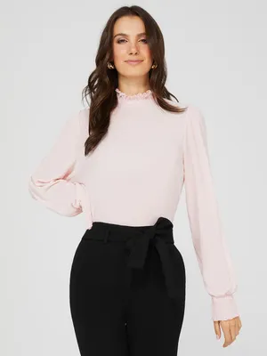 Textured Plisse Mock Neck Top, Pink Dust /