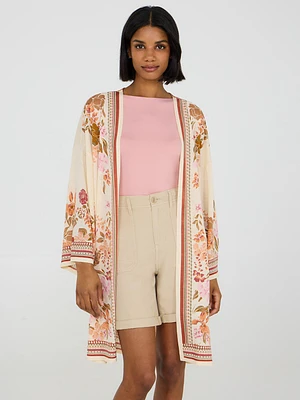 Kimono fleuri à manches 3/4
